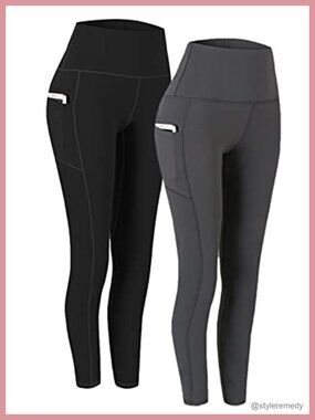 High Waist Yoga Pants with Pockets Workout Leggings Women Capri 2 Pack